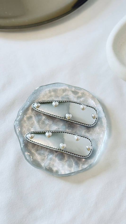 Pearl Heart Clip Set