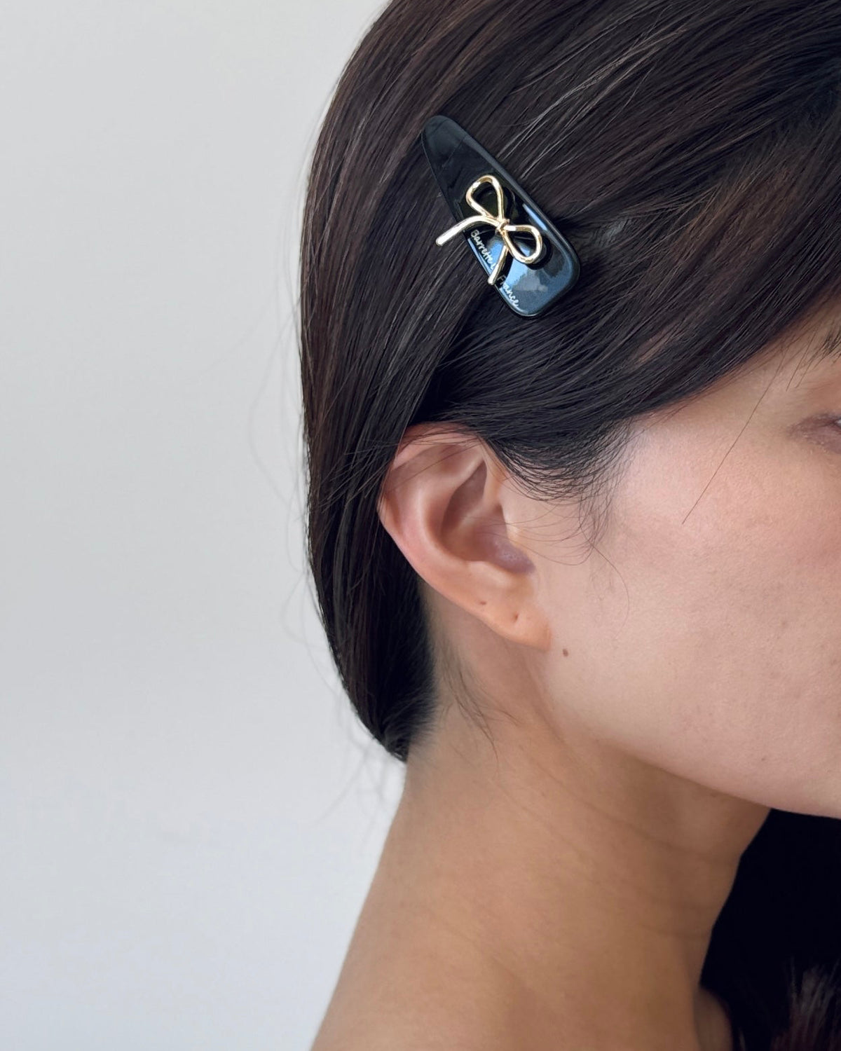 Gold ribbon barrette set black — Korean hair accessory