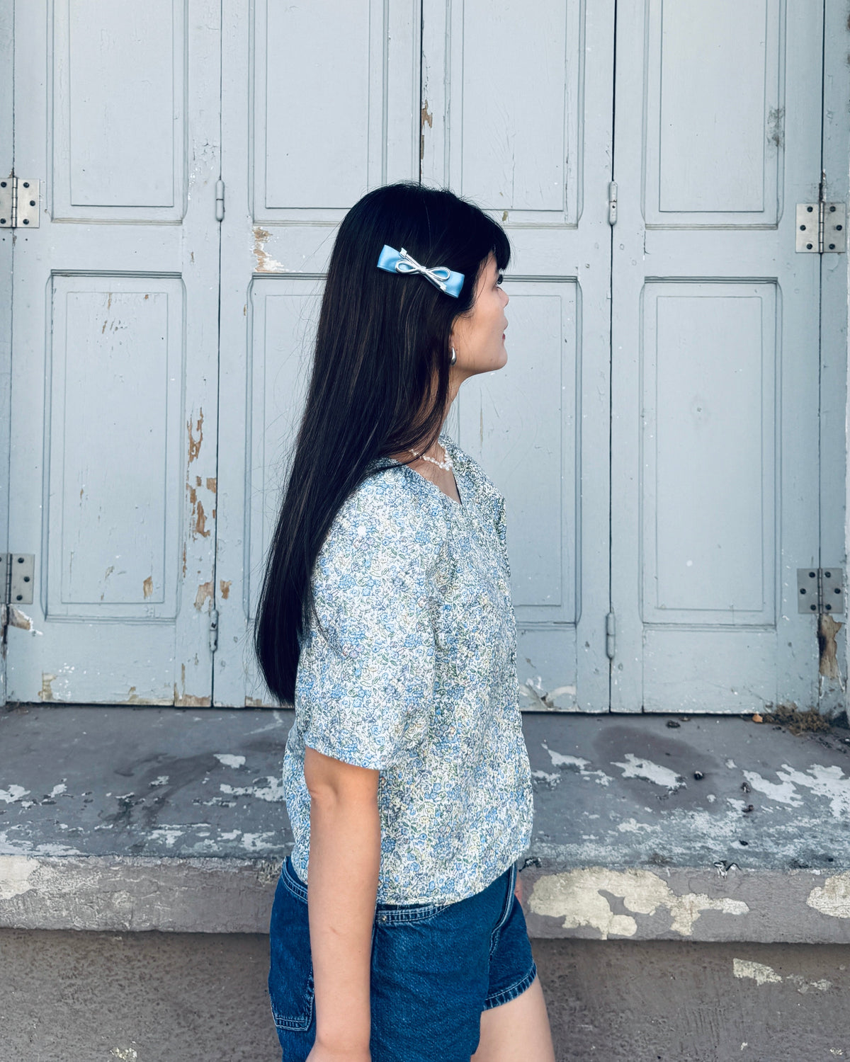 Silver Ribbon Hair Clip Set