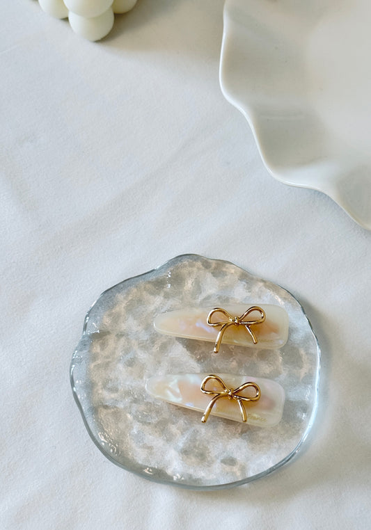 Gold Ribbon Barrette Set