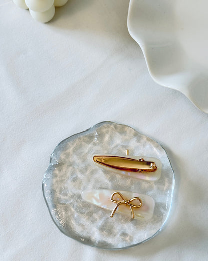 Gold ribbon barrette close-up detail — Korean handmade 