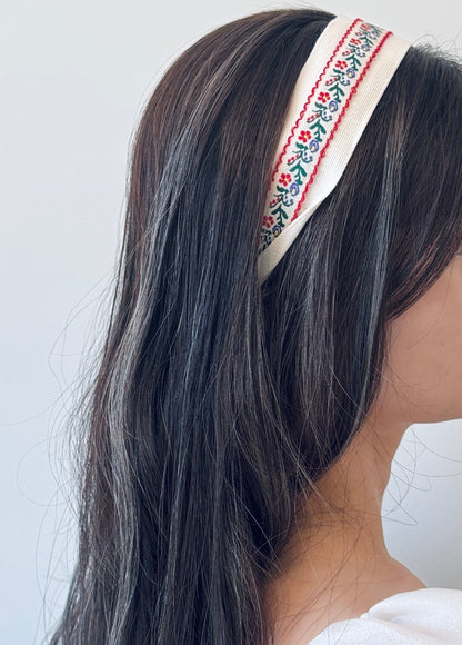 Embroidered floral headband red — Cosa Cosa Hair