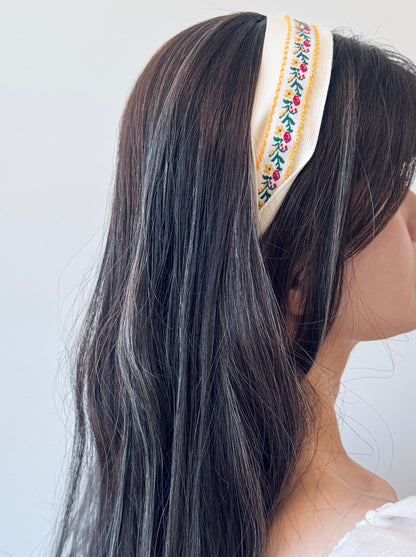 Embroidered floral headband yellow — Cosa Cosa Hair