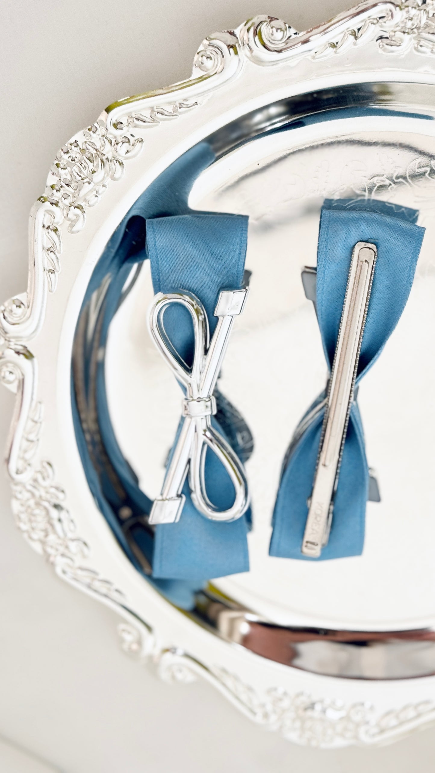 Silver Ribbon Hair Clip Set